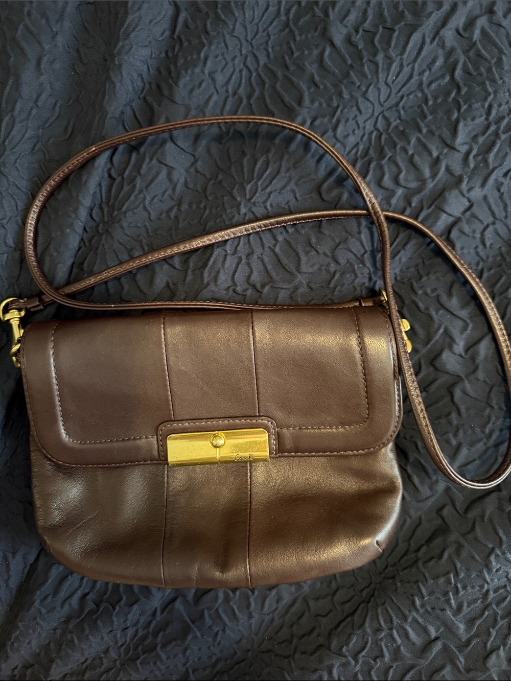 Classic Maroon/ Plum Leather Crossbody Bag with Gold Hardware